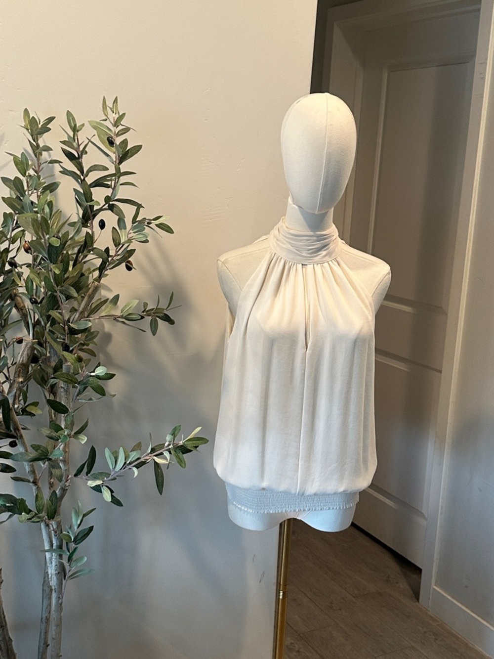 Ramy‎ Brook “Sunny” Halter Smocked Waist Sleeveless Cream Blouse New! - Picture 6 of 11